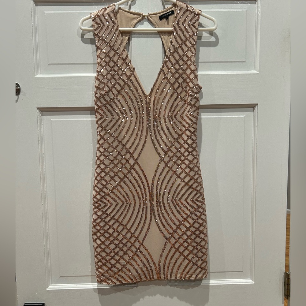 sequin open back mini dress